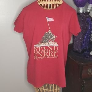 Anvil Lightweight Large Red "Stand for the Flag, Kneel for the Fallen" T-shirt